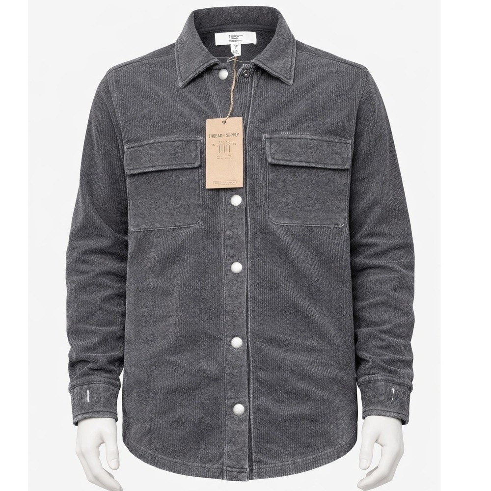 Threads Supply Mens Corduroy  Shacket Charcoal Gray Button Up Long Sleeve Size M